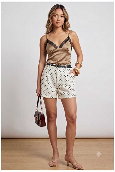 Freeista White Polka Dot Denim Shorts Tr