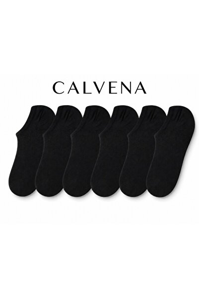 Calvena Unisex 6 Çift Siyah Beyaz Bambu Görünmez Pamuklu Dikişsiz Sneakers Çorap