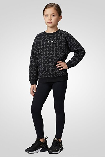 Nike Kids Girl Oversized Fit Allover Print Long Sleeve Sweatshirt, Multicolor
