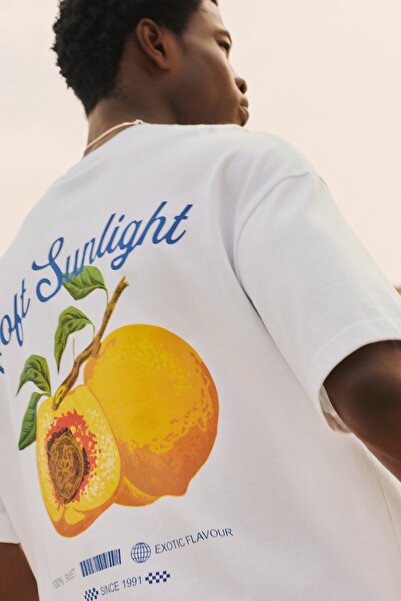 Pull & Bear STWD şeftali grafikli tişört