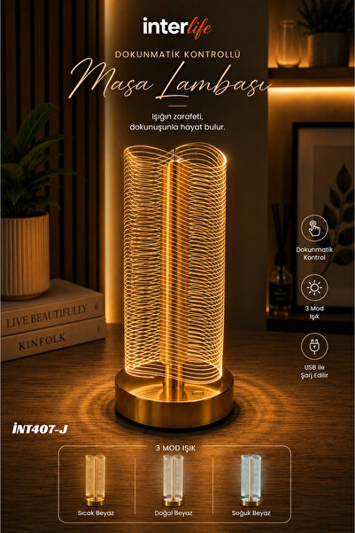 İnterlife Modern Akrilik Spiral LED Masa Lambası USB Şarjlı Dokunmatik Masa L...