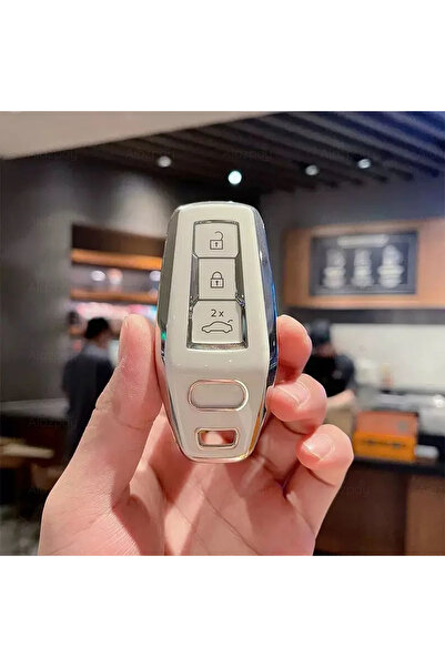 Alazpay غطاء مفتاح من مادة TPU ذو حافة فضية لسيارات أودي A3 A4 A5 A6 A8 e-tro...