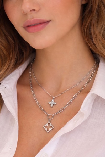 yb yağmur butik Double Clover Necklace