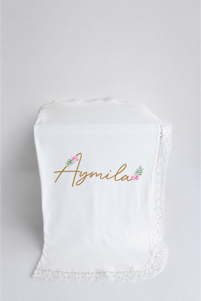 Bebe wini İSİMLİ DANTEL BATTANİYE %100 Pamuklu 80x90 cm Tek Kat Bebek Battaniye