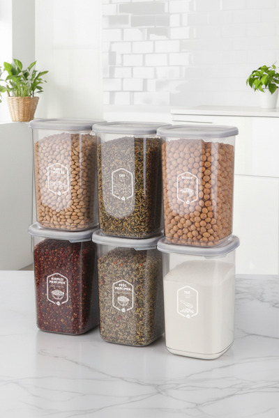 Kitchen Life 6-Piece Transparent Spice Container Set with Labels and Spoons -...