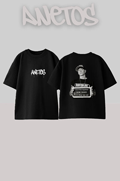 Anetos Slim Shady_13 Σχέδιο με στάμπα, μαύρο μπλουζάκι oversized