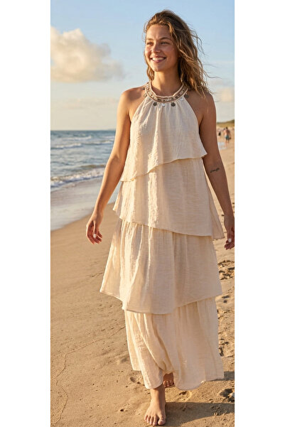 Luminosa Collar Embroidered Lined Summer Dress Lumi3021** #