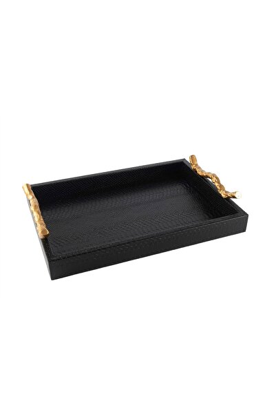 Mikasa Moor Siyah Gold Kulplu Deri Tepsi 40x28x7cm