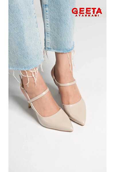 geeta Women's Gold Heel Detailled Shoes Beige