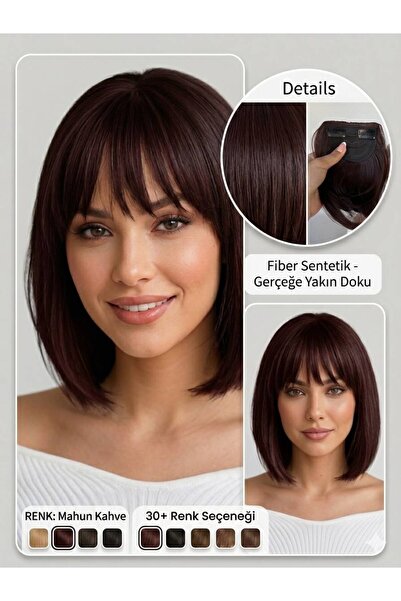 Suzan Peruk İnce Perçem ön Kahkül fiber saç-Tak çıkart çıtçıtlı Perçem