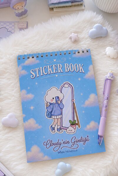 White Notebook Cloudy'nin Günlüğü Sticker Book 581 Adet 18 Yaprak Renkli Etik...