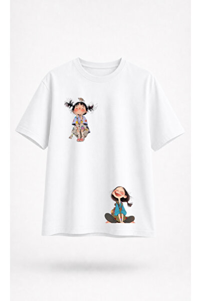 OPPPSSS Cute Girl Illustration Printed Oversize White T-Shirt