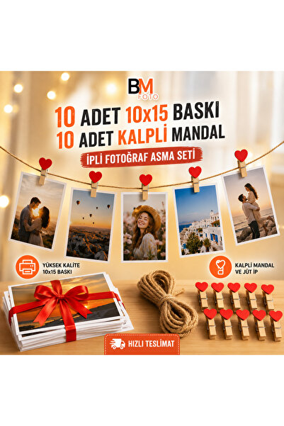 BM Foto Kişiye Özel Fotoğraf Asma Seti | 10 Adet 10x15 Fotoğraf Baskısı + 10 ...