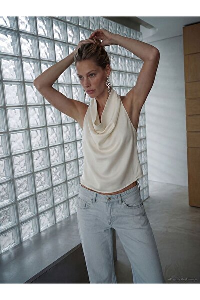 LC Waikiki Lcw Vision Ecru Halter Neck Satin Blouse