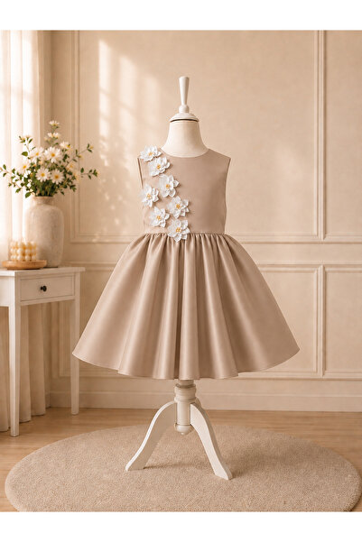 MUSGEM Special Design Lilya Model Light Brown Color Sleeveless Flower Accesso...