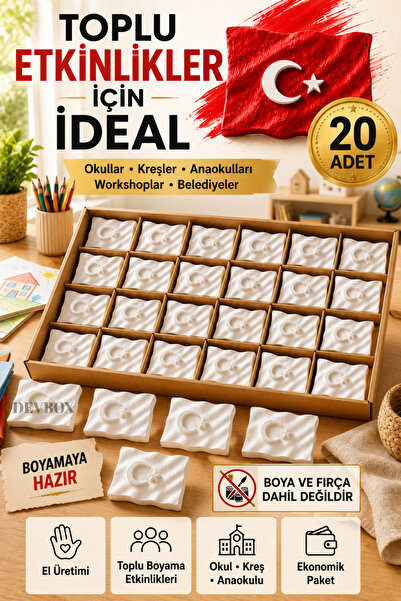 devhome 20'li Türk Bayrağı Boyama Figürü Seti | Boyamaya Hazır Alçı Figür | T...