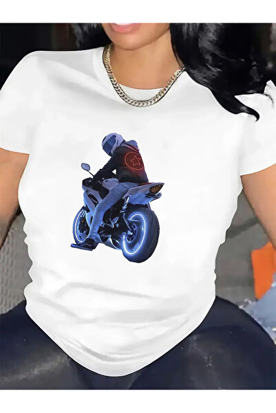 1001 Line Trendy And Comfy Short-Sleeve T-Shirt Women Featuring a Motorcycle ...