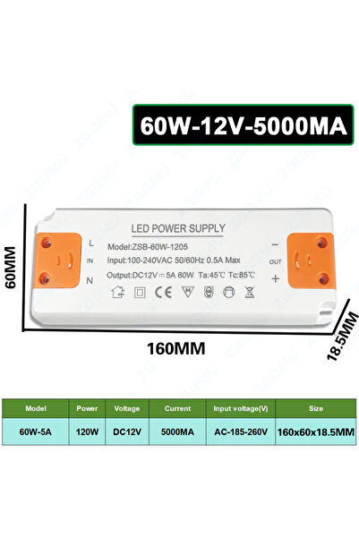 Choice3 محول طاقة LED بقوة 12 واط إلى 60 واط، 12 فولت، 5000 مللي أمبير، يعمل ...