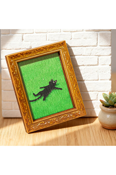 Choice light green Black Cat Lying on Grass Fridge Magnet, Vintage Wooden Fra...