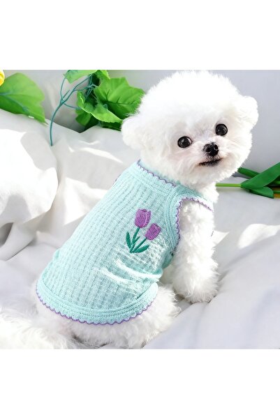Choice9 M Blue Summer Pet Suspender Vest Floral Embroidery Thin Shirt for Sma...