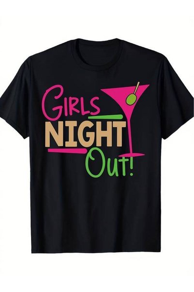 23 nisan Women' Pink Martini Glass & Olive Print T-Shirt Black Crew Neck Top with Martini, Machine Washable Gift Suitable Parties, Night Out, Casual Attire Fashionable Versatile Blouse Style for - Outfits