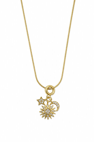 Jack Ferrero Yellow Stone Sun Star Moon Figured Steel Necklace for Women Styl...
