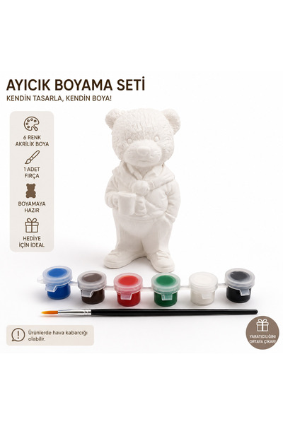 İNCİLİ BAYKUŞ Kendin Boya Ayıcık Teddy Biblo Seti 13 cm | 6 Renk Akrilik Boya...