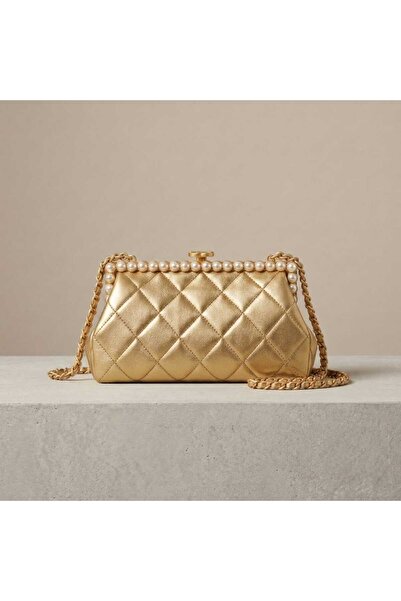Generic TOP Choice Elegant Quilted Pearl Trim Frame Clutch Bag with Chain Str...
