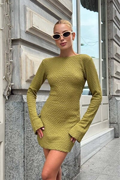 Zechka Backless Lace-Up Detailed Seersucker Mini Dress - Green-Green - S