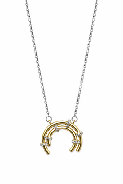 Jack Ferrero Steel Horseshoe Figured Two-Tone Necklace with Stone Detail - St...