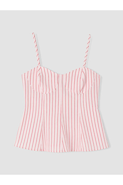 LC Waikiki Özmarka New Season Heart Collar Striped Rope Strap Peplum Blouse