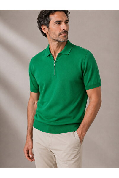 hateko Half-Zip Premium Polo Collar Knitwear T-Shirt - Cotton & Tencel
