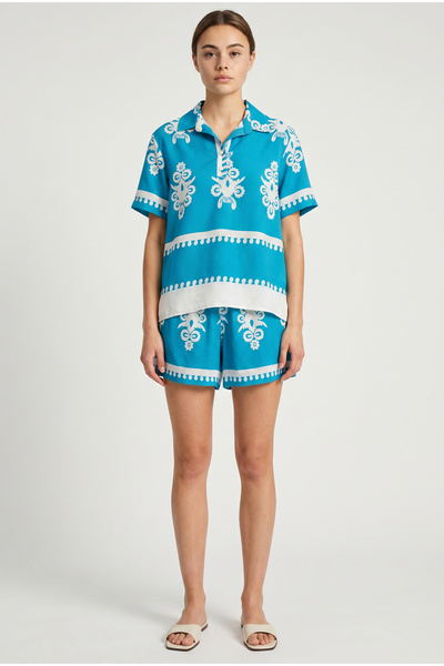 Sementa Patterned Viscose Shorts Set - Turquoise