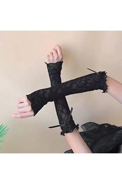 Choice1 One Size Black Lace Ruffle Y2k Gloves Fingerless Gloves Mittens JK Lo...