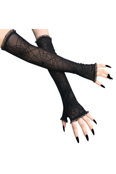 Choice Black A Women Half Finger Fingerless Black Spider Web Cross Gloves Got...