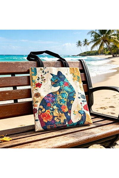 Choice Ethnic Cat HOMEFISH Floral Cat Pattern Tote Bag, Aesthetic Canvas Scho...