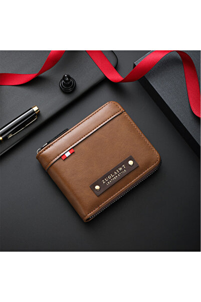 Choice1 Brown Men's Retro Short Wallet, Multi Functional Splicing Color Three...