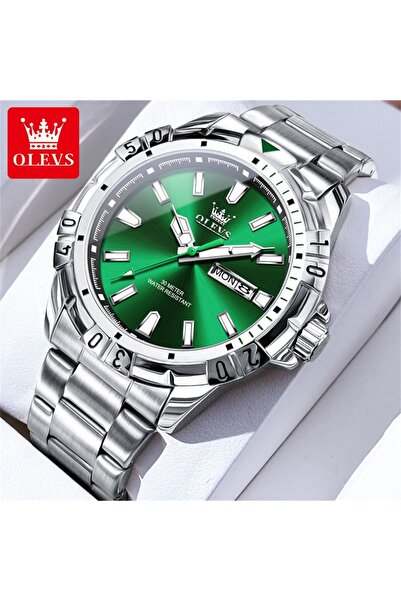 Choice4 ساعة OLEVS 5560 الفاخرة للرجال باللون الأخضر الفضي، ساعة كوارتز مع تق...