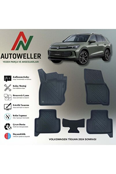 AutoWeller Volkswagen Tiguan 2024 Sonrası Havuzlu 3D TPE Oto Paspas Takımı