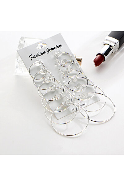Choice1 6Pairs silver color Noter Economical 6 Pairs Per Card Women Circle Ea...