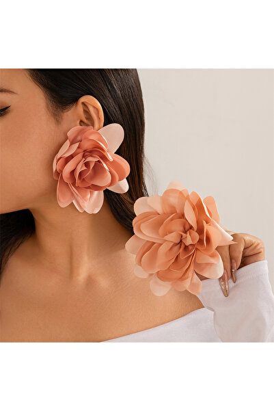 Choice Pink Exaggerated Big Silks Satins Flower Stud Earrings Women Elegant P...