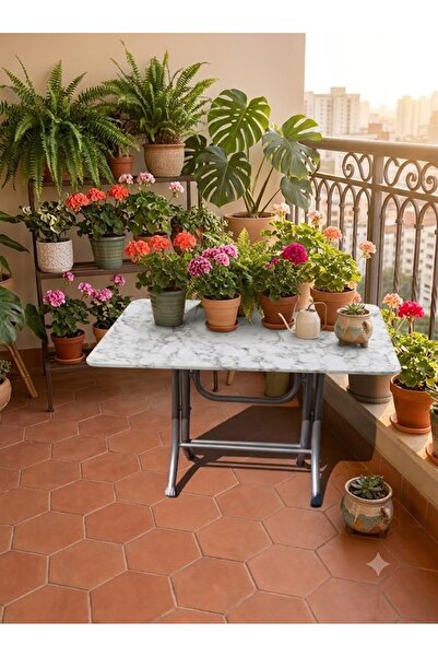 Teknor 60x90 cm Ahşap Katlanır Masa Metal Ayaklı Portatif Çok Amaçlı Balkon, ...
