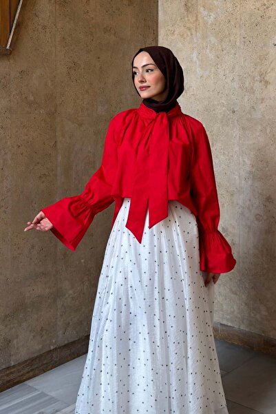 Faya Boutique Kırmızı Fular Detaylı Gömlek