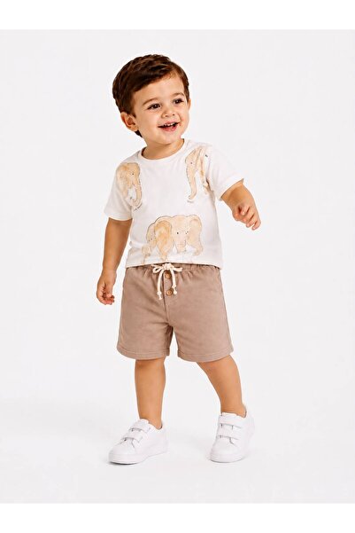 YİGİT BUTİK Baby Boy Elephant Printed Shorts Set Cotton Summer Top and Bottom...