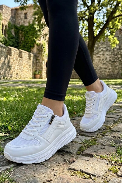 TOFİSA Дамски бели спортни обувки с цип и мрежести елементи - 28589-WHITE