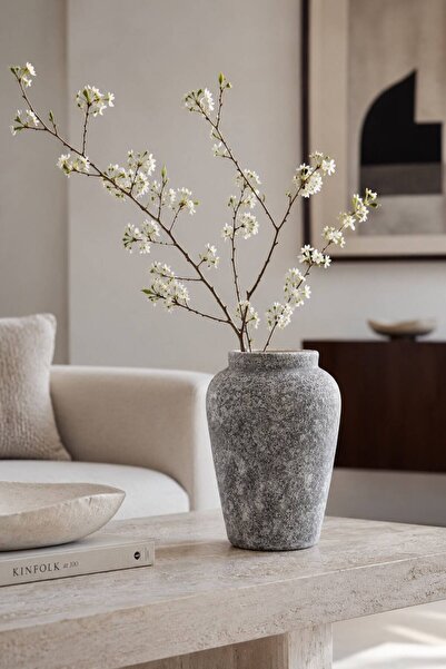 Generic Rustic Ceramic Vase with Gray Rock Effect 26X16 cm for Corners Reflec...