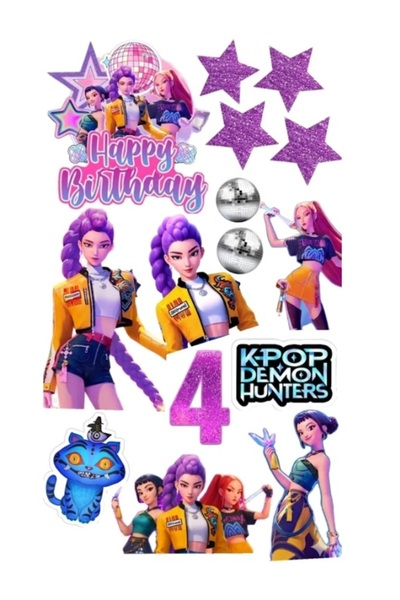 hediyehobihersey K-Pop Demon Hunters 4Th Birthday Cake Topper - Edible Paper ...