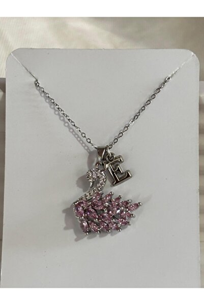 bijoux uniques 316L Steel Pink Zircon Stone Swan E Letter Necklace