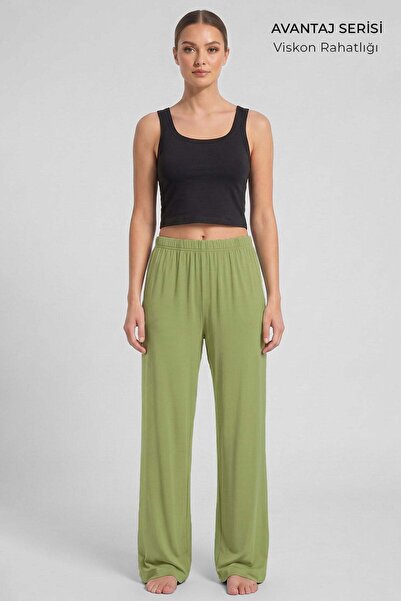 Aytuğ&Mısırlı Egyptian Women's Viscose Bottom Pajamas Lemon Green