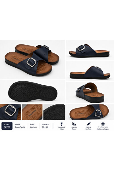 GEZER Navy Blue Slippers 1 Piece with Buckle Orthopedic Sole Non-Slip Slipper...